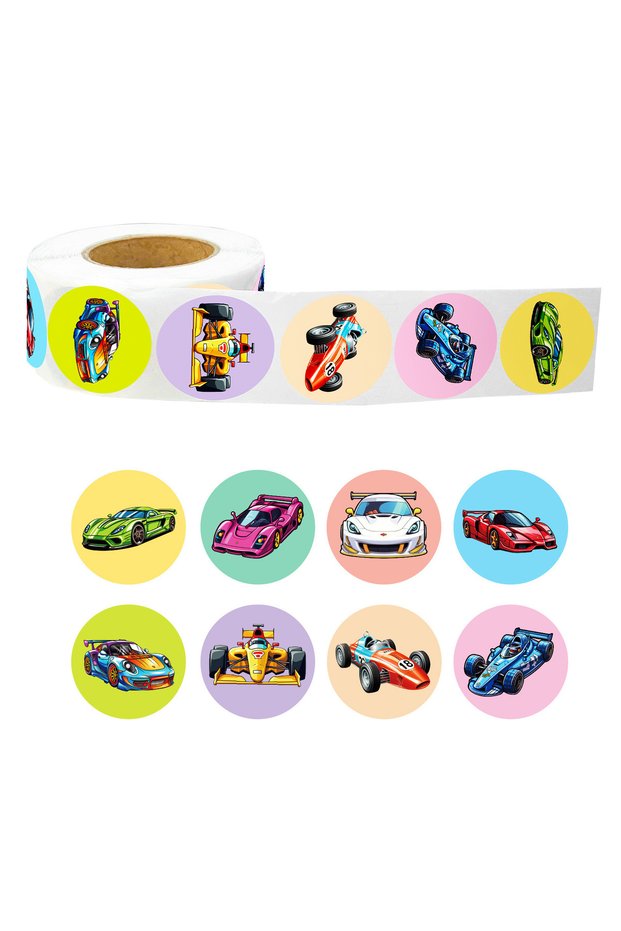 H1056-500pcs 100-500PCS 2.5cm Race Car Stickers Roll, Cute Cartoon Car Decals for Kids Birthday Part