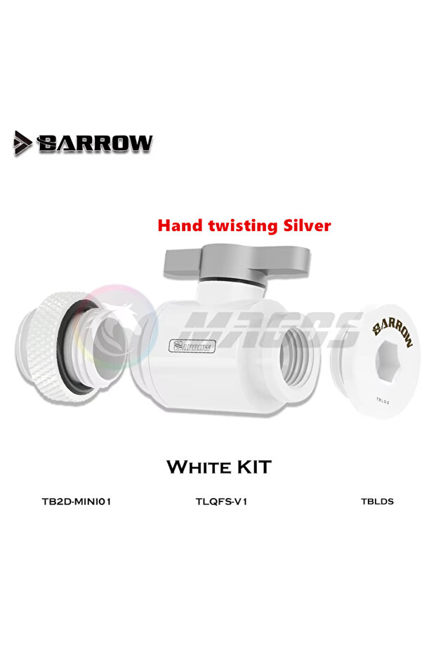 Silver White kit Barrow Water Stop Kit, Switch+Plug+Male to Male Fitting/Double Inner Water Colling