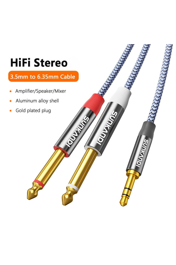 Other 5m gray SUNKANDI 1/8 to 1/4 Audio Cable, 3.5mm TRS to Dual 6.35mm 1/4 TS Mono Y Splitter Audi