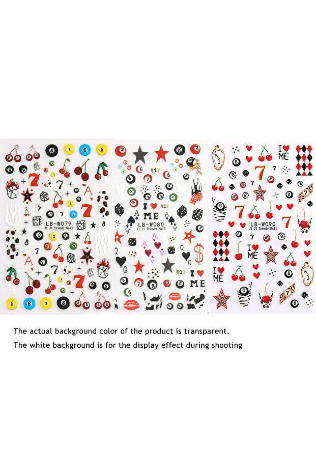Lanvender Billiard 8-Ball & Number 7 Self-Adhesive Nail Stickers - Self-Lit Glossy Poker Dice, Cherr