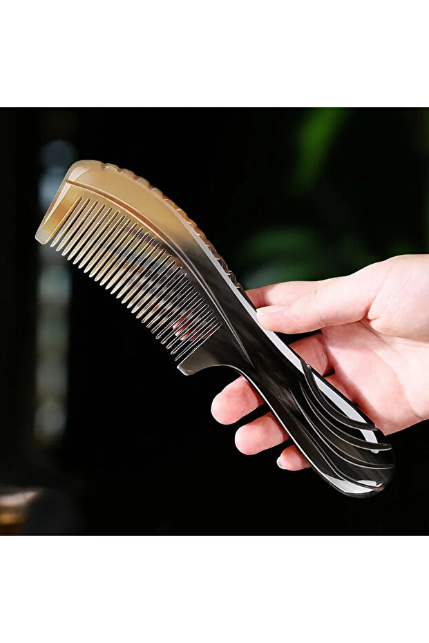 Small-Engraving Natural Buffalo Horn Comb Fine Teeth Anti Static Massage Hair Comb with Thickening R