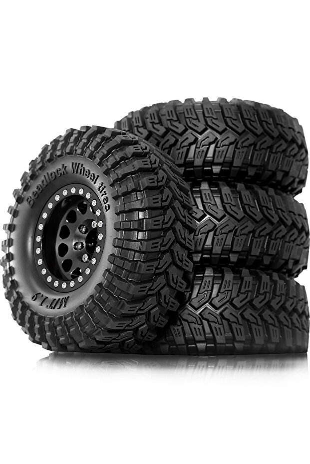 4pcs Black 4pcs 1.9'' Beadlock Wheels and Tires Rim Offset -8.9mm OD 4.53'' for 1/10 RC Crawler Car