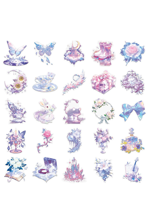 50PCS 50 Pieces Dreamy INS-Style PET Transparent Stickers Sweet Waterproof High-End Amethyst Decals