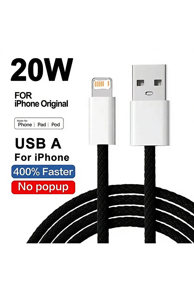 2m black 20W Braided Fast Charging USB Cable For iPhone X XR XS 6 6S 7 8 Plus 11 12 Mini 13 14 Pro M