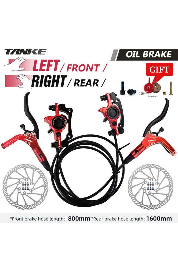 Red-LFRR-160mm TANKE Mountain Bike Hydraulic Disc Brake Kit with 160mm Rotors, Hydraulic Calipers, F