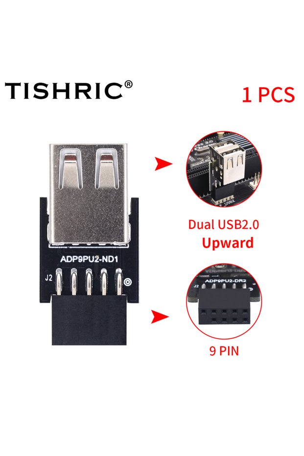 UP TISHRIC 9Pin To 2 Ports USB 2.0 Expansion Card USB 2.0 Motherboard Header 9pin to 2 Ports USB 2.0