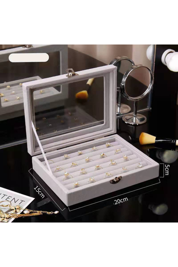 GRAY 1PC Jewelry Storage Box Wholesale Home Jewelry Display Box with Covered Necklace Ring Jewelry O