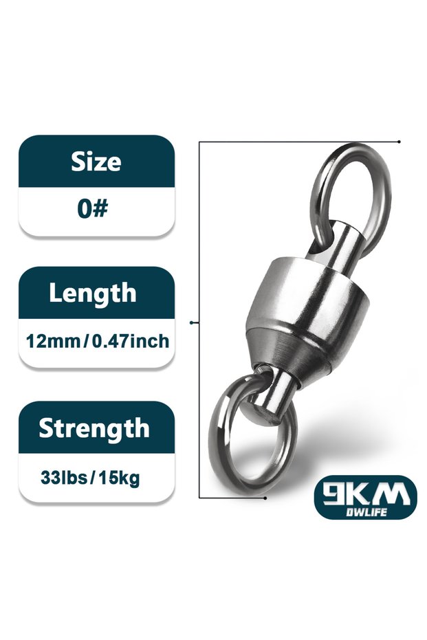 Size0 (33LB 12MM) 9KM 10pack Ball Bearing Swivel Heavy Duty Trolling Swivel Stainless Steel Fishing