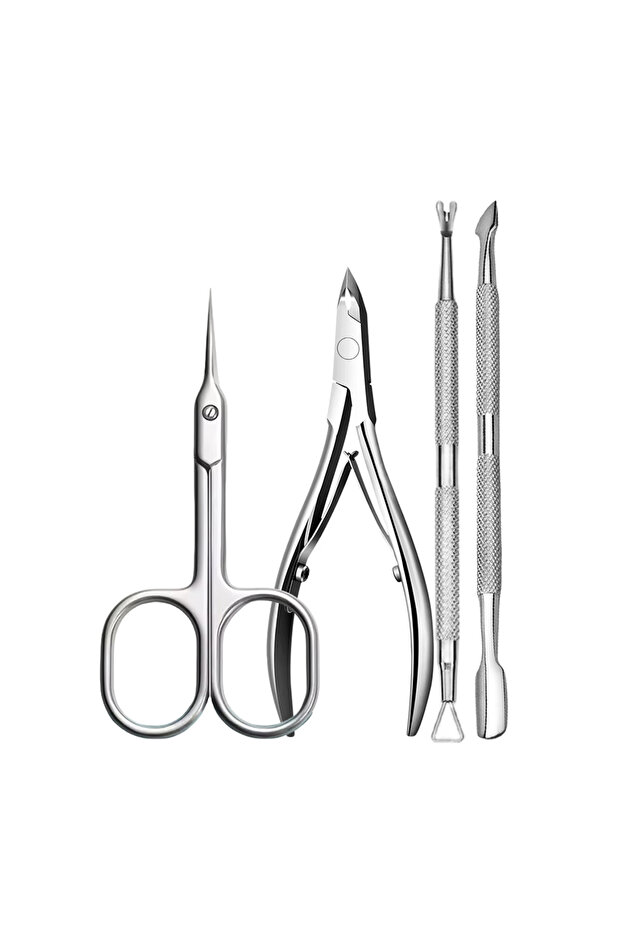 Set C 4Pcs/Set Stainless Steel Cuticle Cutter Scissor Nippers Double-end Cuticle Pusher Dead Skin Re