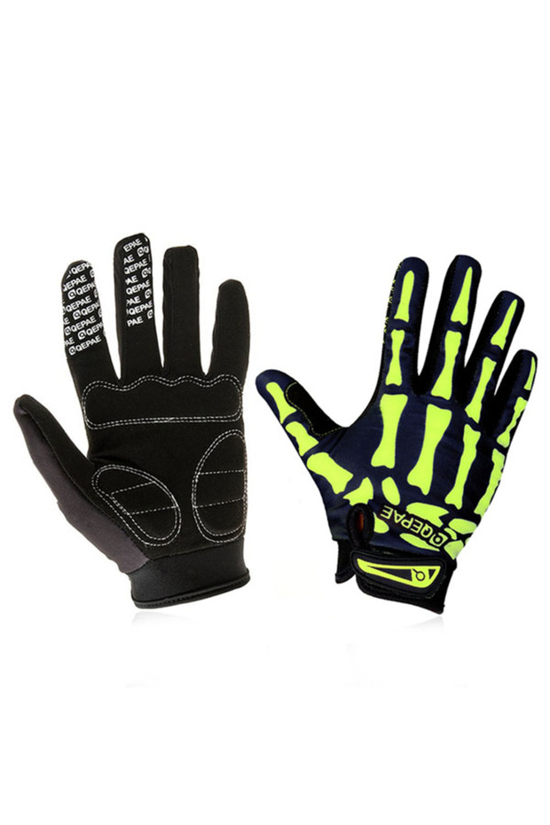 M Green Full Finger Gloves Skeleton Print Warm Sport Cycling Glove Men and Women Skull Glove Anti-sl