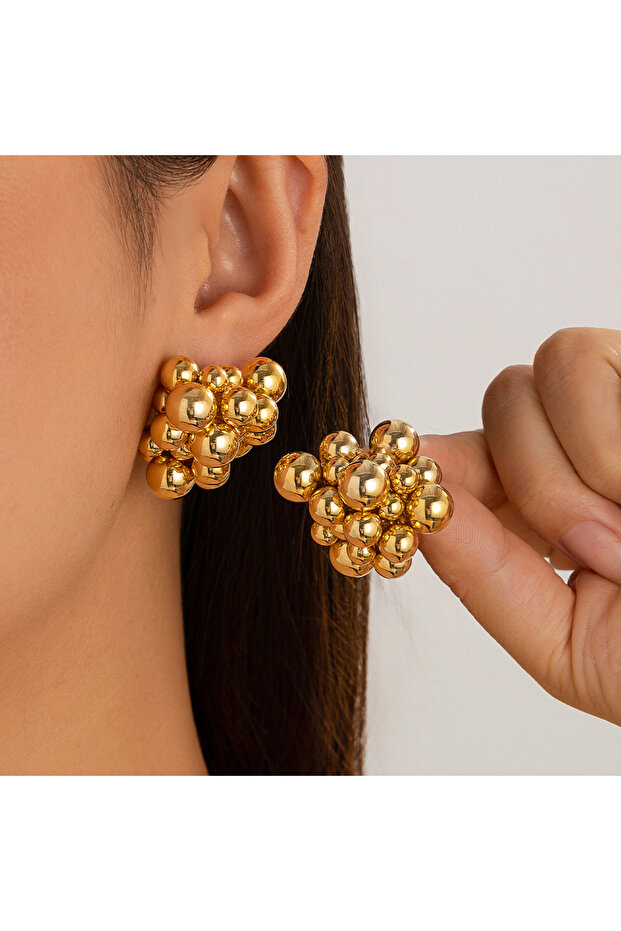 Gold Color Ingemark Unique Braided CCB Plastic Ball Bead Stud Earrings for Women Trendy Goth Gold Co