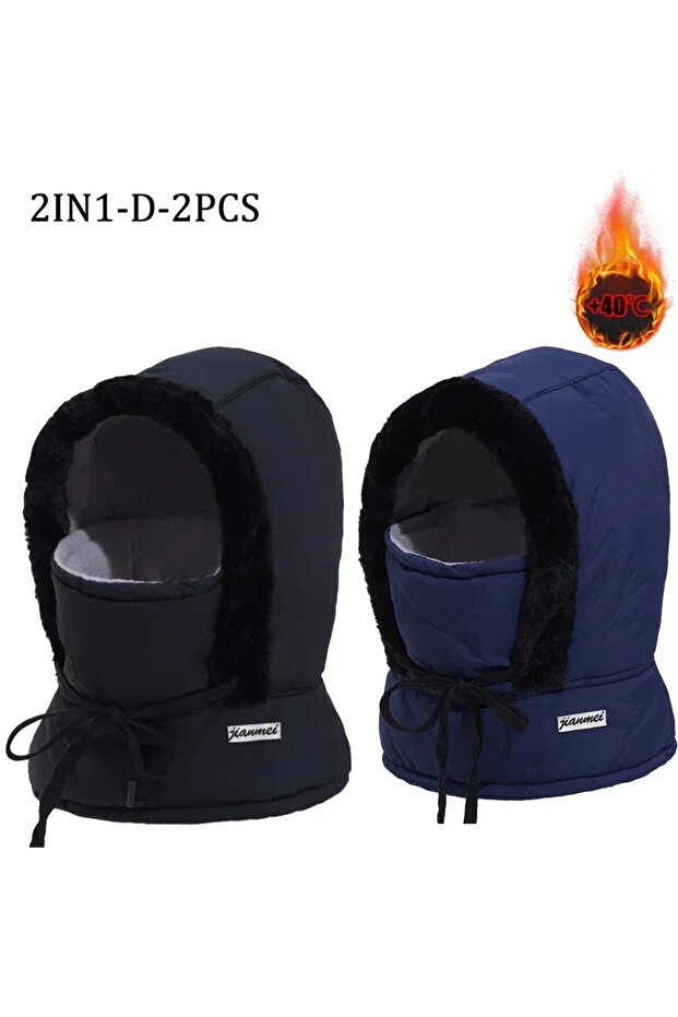 SetB-2PCS Cold Weather Thermal Balaclava Scarf Winter Windproof Hood Hat Plush Neck Warmer Ski Face