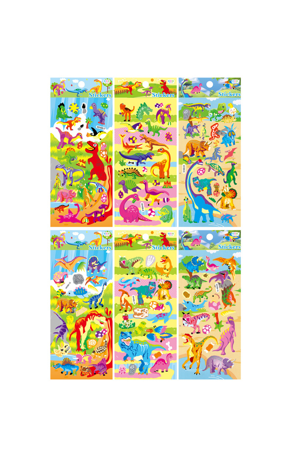 Style2 6Sheets 3D Bubble Sticker Car Truck Dinosaurs Marine Animals Cartoon Decals WaterproofKids Fu