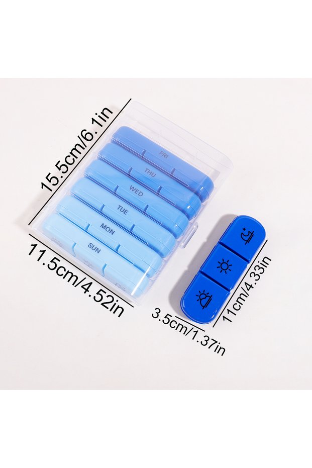 Gradient Blue B 7 Days Pill Medicine Box Weekly Monthly Tablet Holder Storage Organizer Container Ca