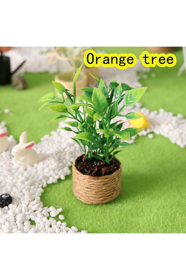 Orange Tree 1pc Mini Artificial Greenery Ornament, Tiny Potted Plant for Dollhouse Accessories