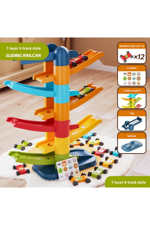 Blue Cartoon Puzzle Children'S Gliding Track Car Mini Car Inertia Girl Baby 3-Year-Old Boy Toy Multi