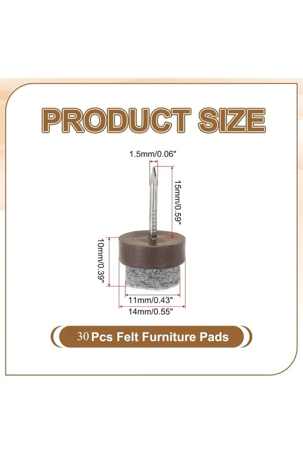 30pcs 14mm Nail-on Felt Pads, 30 Pcs Round Felt Furniture Sliders Pads Heavy Duty Floor Protectors f