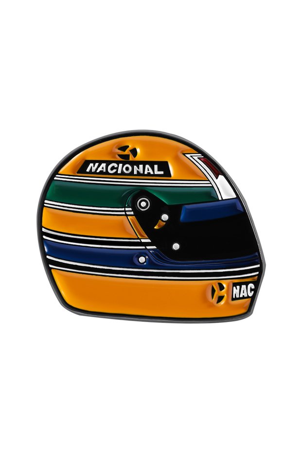 QHXZ5088 Racing Driver Aryton Senna Racing Helmet Hard Brooch Enamel Pins Cool Racing Helmet Brooche