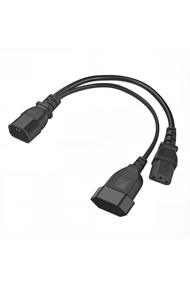 AC Power Splitter Cord IEC320 3 pin C14 TO Male C13+2 hole EU 4.0mm Female socket Y Splitter AC powe
