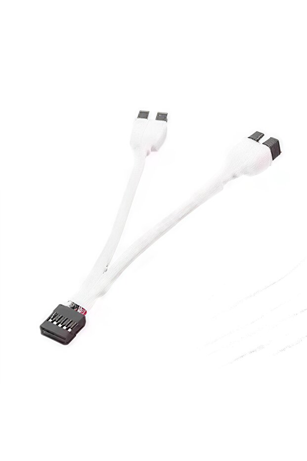 White 12cm 9-Pin USB 2.0 Y Splitter Cable - Female to Dual Male Motherboard Extension for PC Front P