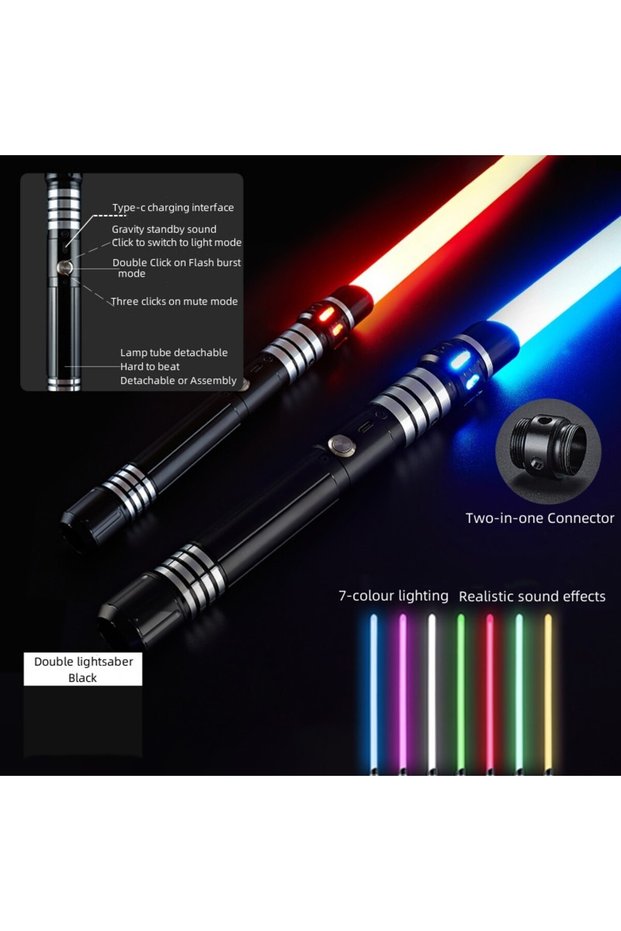 OneSize 2 pcs 08 black REikirc Upgraded Version Gravity Sensing Lightsaber 2 In 1 7-color Metal Lase