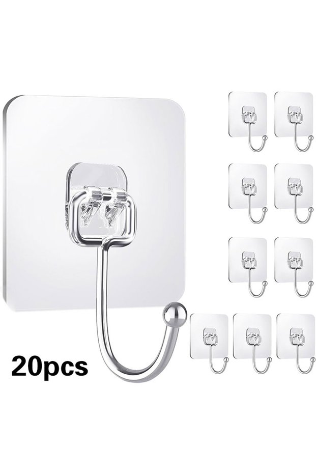 20Pcs Large Hooks Large Clear Adhesive Hooks for Hanging, Stick on Wall Mount Hooks Stainless Steel