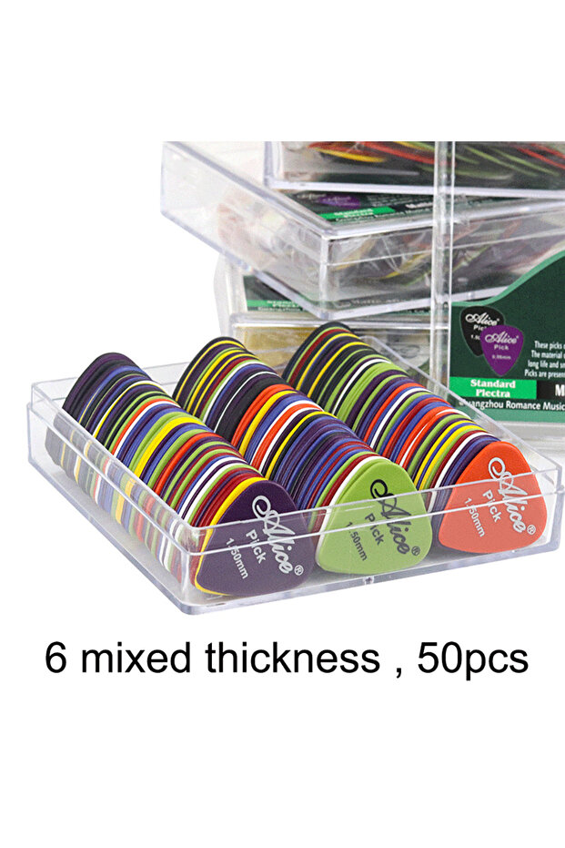 6 mixed thickness 50 Pieces Guitar Picks 0.58/0.71/0.81/0.96/1.2/1.5mm Plectrum ABS Premium for Acou