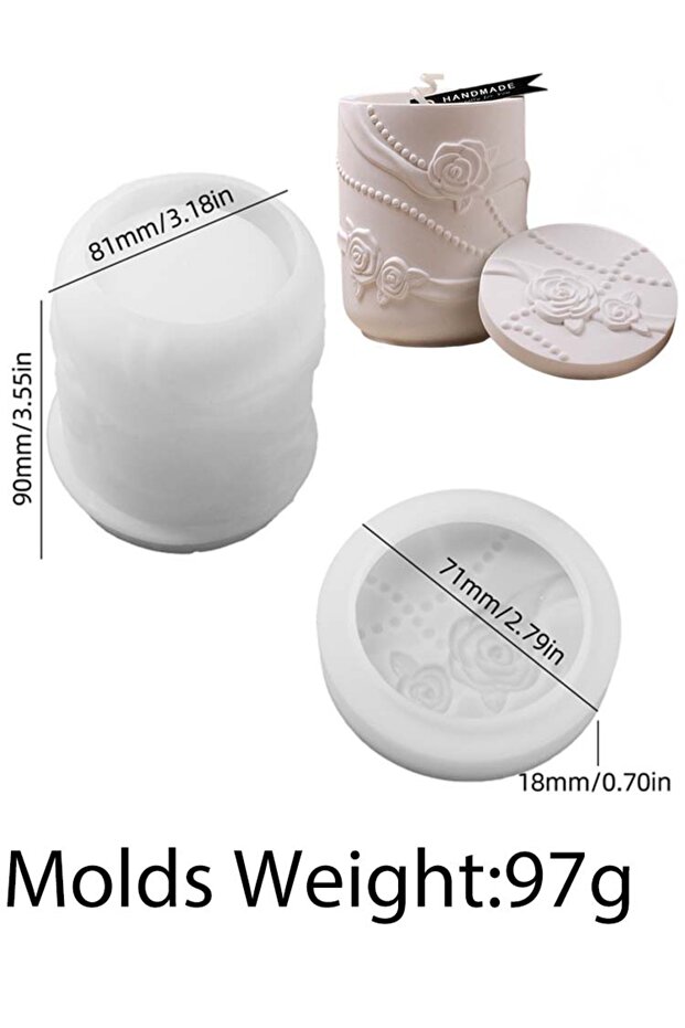 jar Cylindrical Concrete Storage Jar Silicone Mold Set DIY Embossed Pearl Ribbon Rose Vase Jewelry S