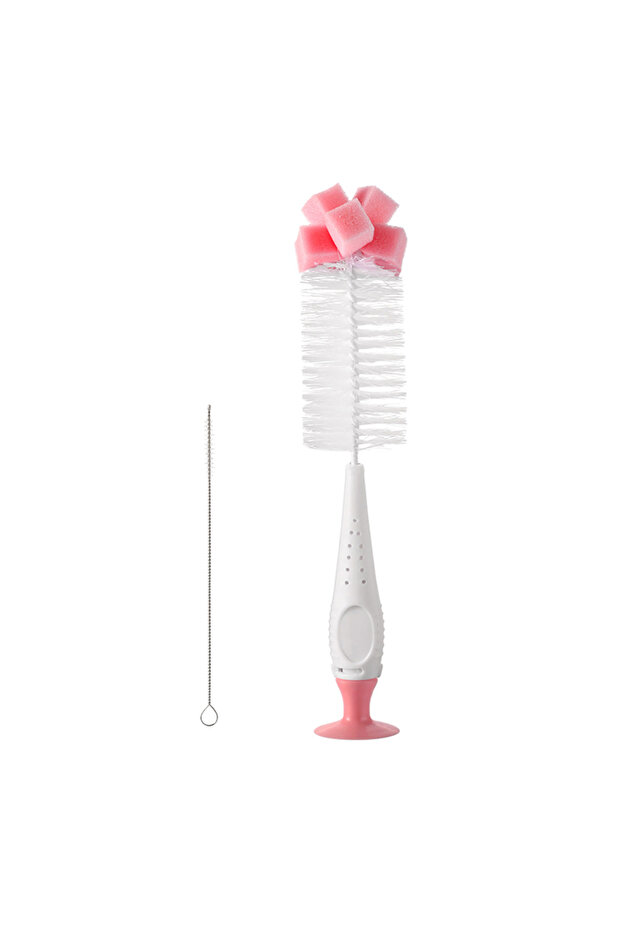 Pink SAIDAH Simple Nylon Sponge Suction Feeding Bottle Nipple Pacifier Brush Set Water Sippy Vacuum