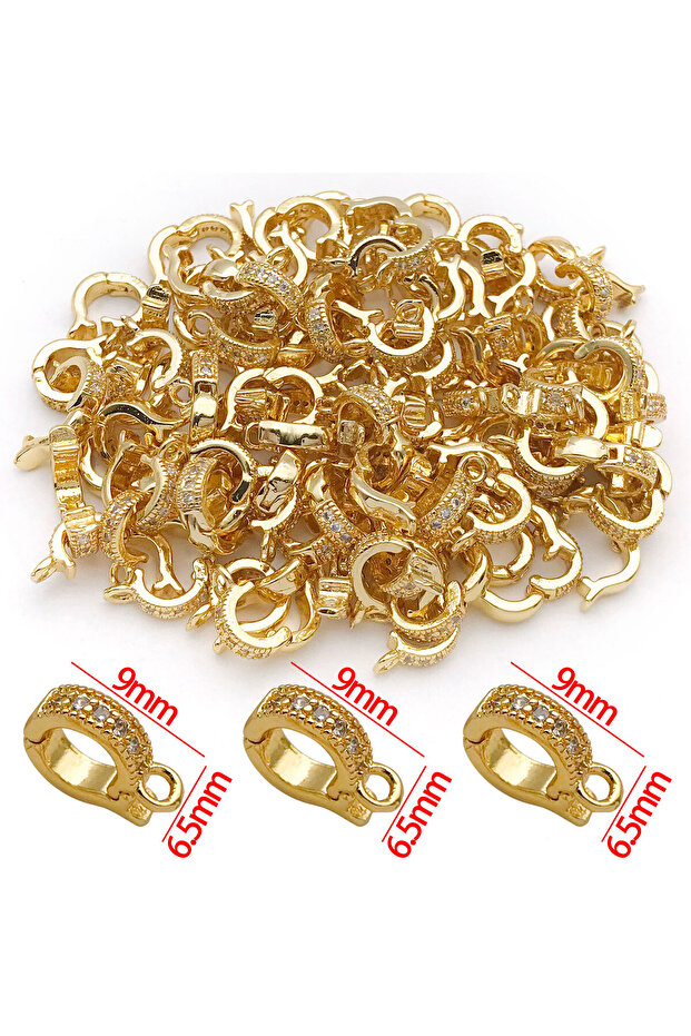 Style 2 5pcs 18K Real Gold Plated Brass Inlay Zircon Hinged Charms Enhancer Bail Clasps, Melon Seed