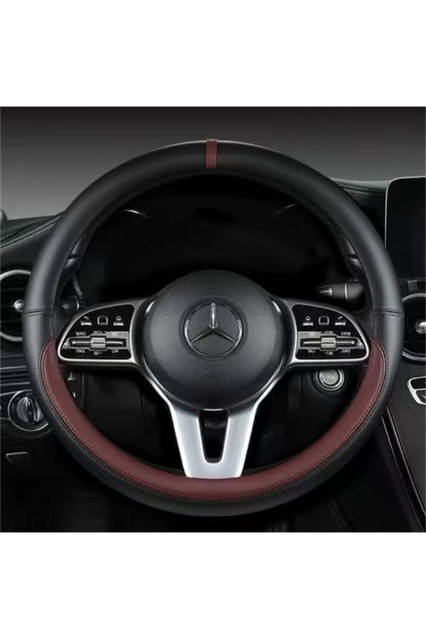 Burgundy Full Leather Universal Car Steering Wheel Cover Breathable Anti Slip Car Decoration 37-38cm