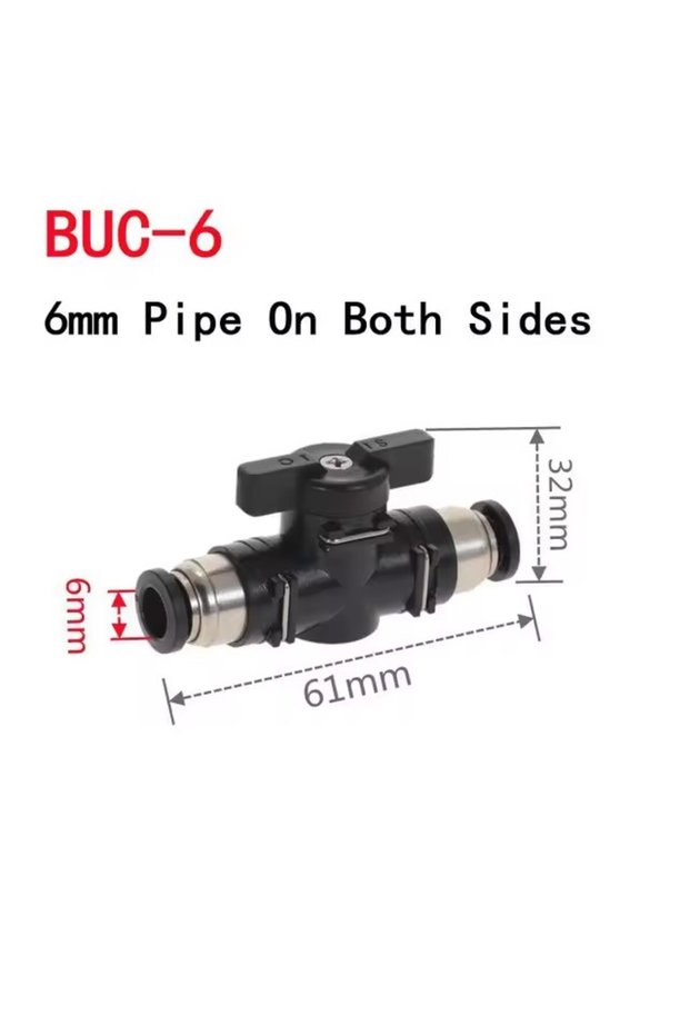 BUC-6 BUC 4mm 6mm 8mm 10mm 12mm Black Pneumatic Push In Quick Joint Connector Hand Valve To Turn Swi