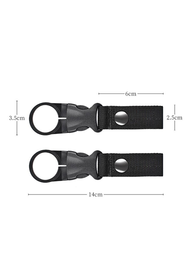 2Pcs Black Hanging Water Bottle Buckle Clip Tactical Portable Mineral Bottle Ring Holder Molle Webbi