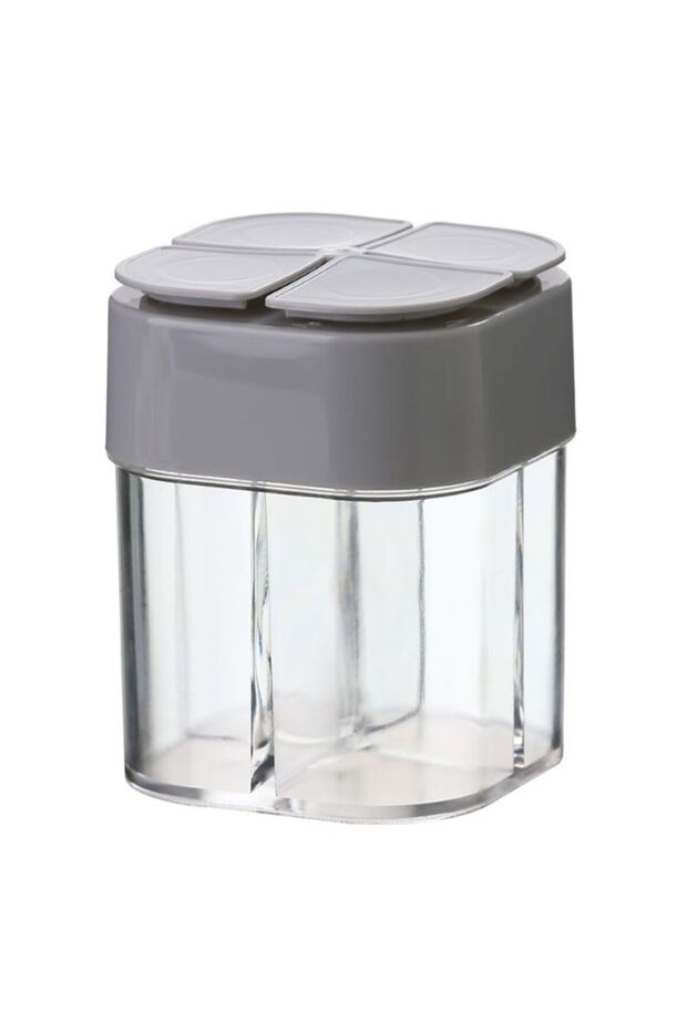 Grey 4-In-1 Transparent Spice Dispenser Jar with Lids 4 Compartment Seasoning Container Outdoor Cook