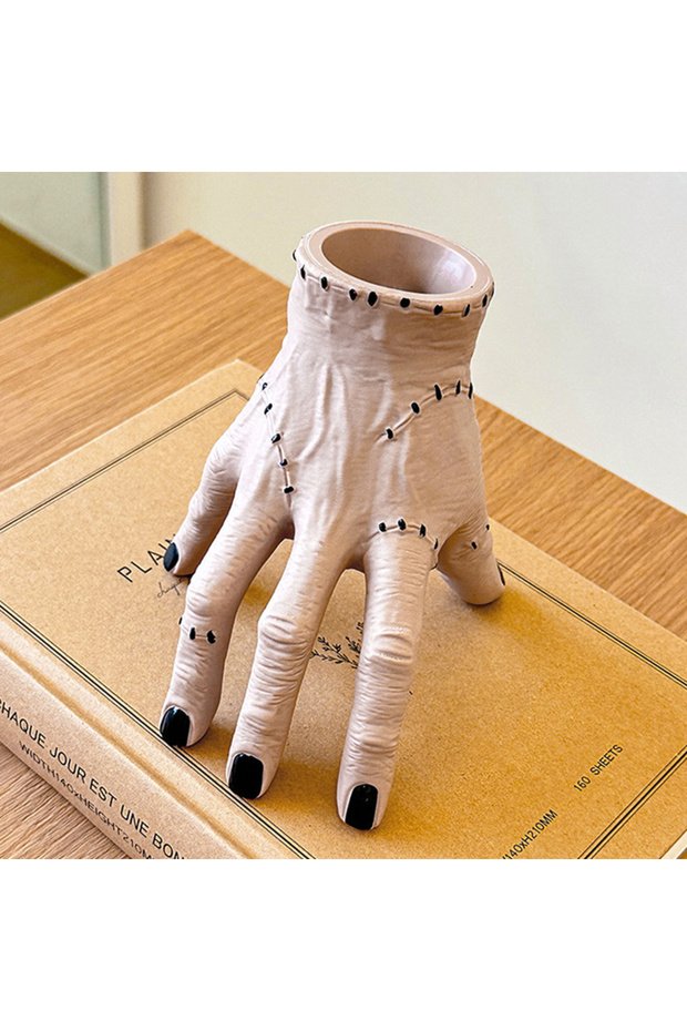 1PC khaki 1PC Hand Shaped Resin Pen Holder - Durable, Portable, and Stylish Storage for Pencil, Pen,