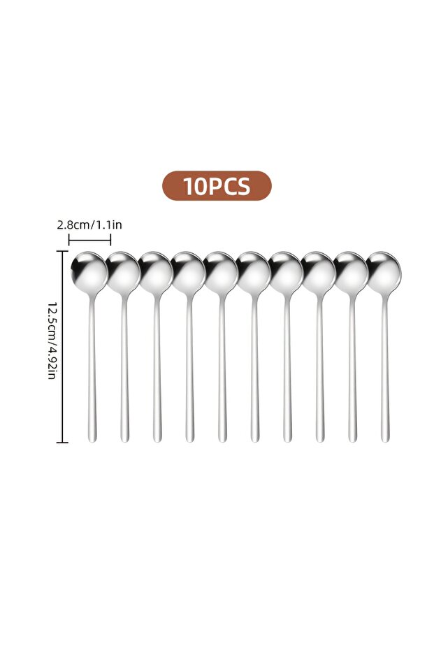 Silver 10pcs 10pcs Stainless Steel Coffee Spoons, Dessert Spoons, Teaspoons, Seasoning Spoons,Suitab