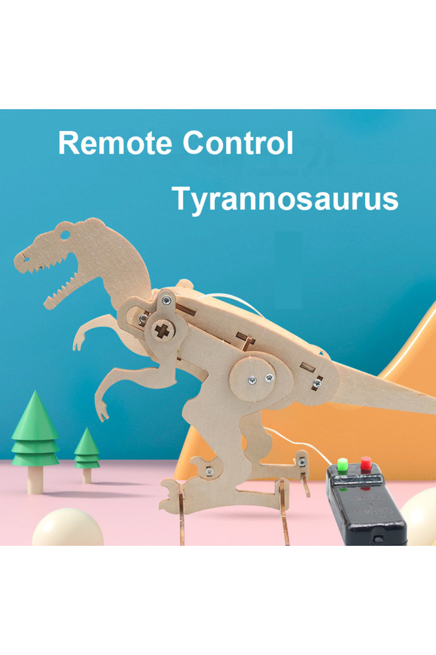 DIY Dinosaur T Rex 3D Model STEM Basics Science Toys for Boys Electric Crawling Wood Model Assembly