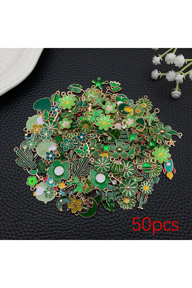 SN1246-50pcs 20/50/100pcs Forest Green Enamel Charm Collection! (Flowers, Clovers & Cacti) - Perfect