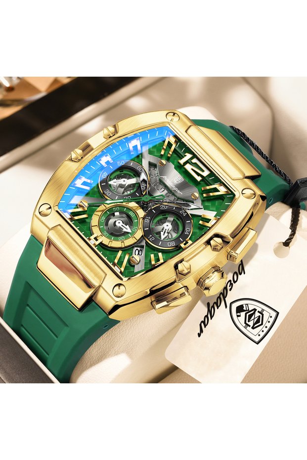 9051 Gold Green POEDAGAR Fashion Original Men's Watches Luminous Waterproof Date Sports Watch Chrono