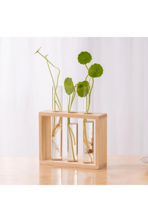 Style A-3 3/5 Tubes Wall Hanging Hydroponic Plant Propagation Glass Vase with Wooden Stand Desktop f