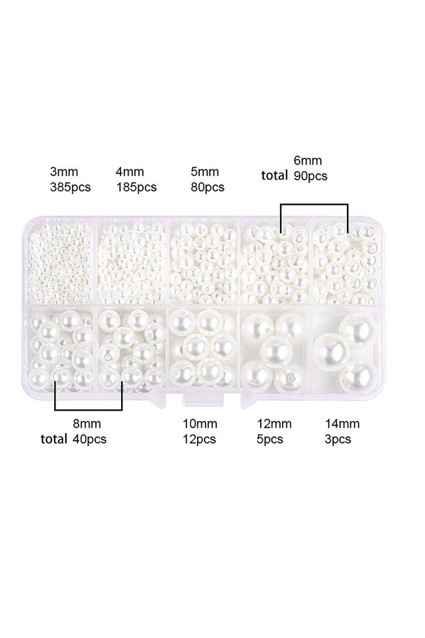 about 800pcs WHITE About 800pcs ABS Pearl Set Box Beads DIY Handmade Earrings, Bracelets, Necklaces,