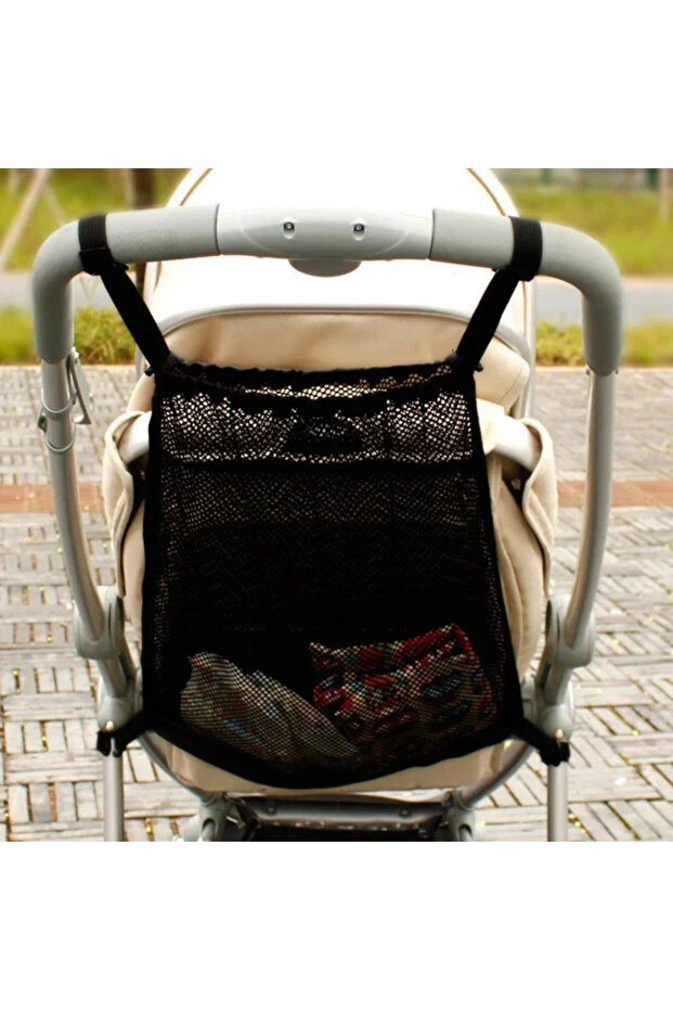 black Baby Stroller Bag Hanging Net Bags Portable Large Capacity Pram Storage Pocket Infant Products