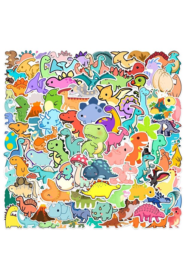 Multicolor 100Pcs Cartoon Small Dinosaur Stickers Cute Dinosaur Vinyl Waterproof Stickers Pack For W