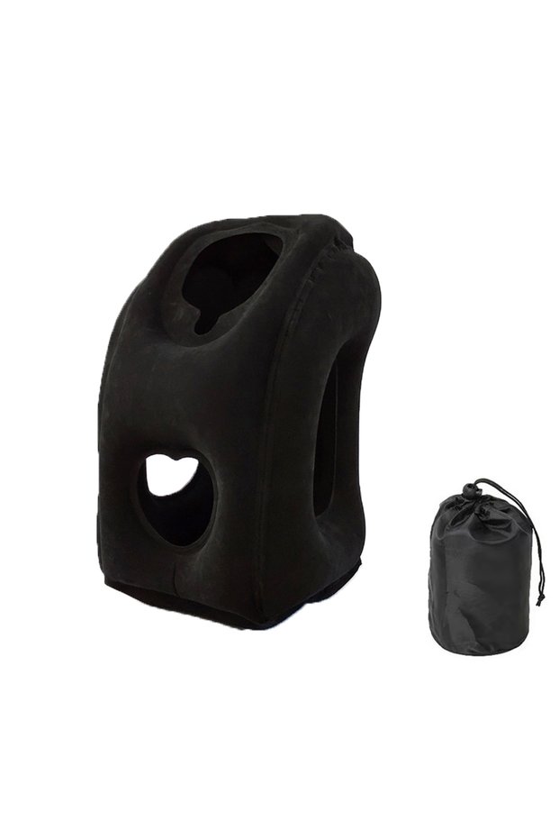 black Portable Inflatable Travel Pillow Neck Support for Office Sleepouts Outdoor Camping F2 Naps Ai