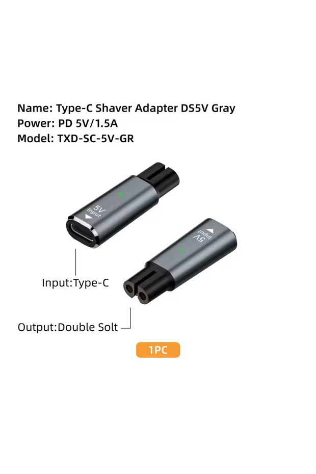 Grey 5V 1.5A Type-C Shaver Adapter Charging Converter for Philips One Blade QP4530 QP1924 QP2724 QP2