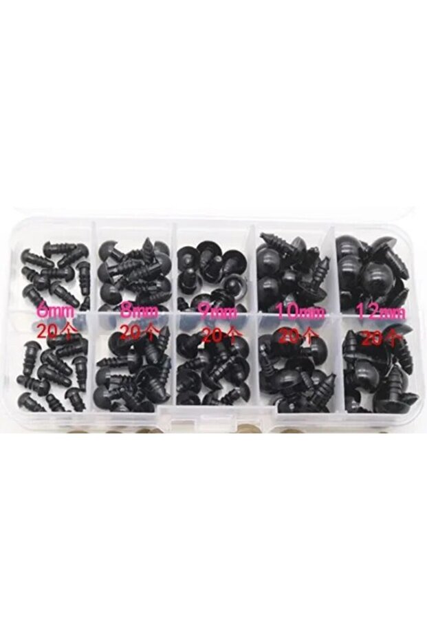 100PCs Toys Accessories Plastic Eyes Art Eyes Black Bean Eyes All Black Screw Eyes Plush Doll DIY 10