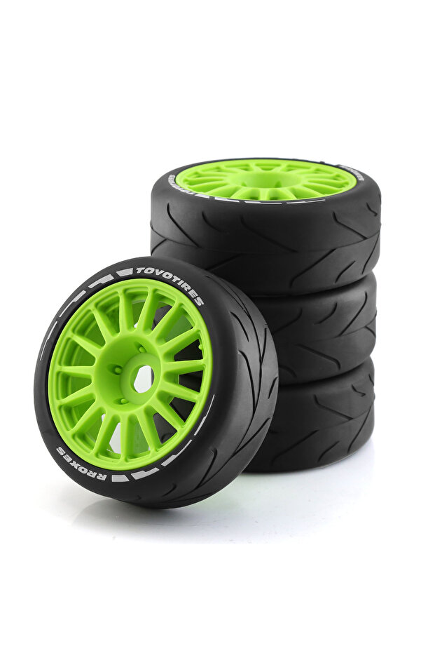 4pcs Green 4pcs Rubber 1/8 RC On Road Car Tires and Wheels for 1:8 RC On-Road Racing Car HPI WR8 HSP