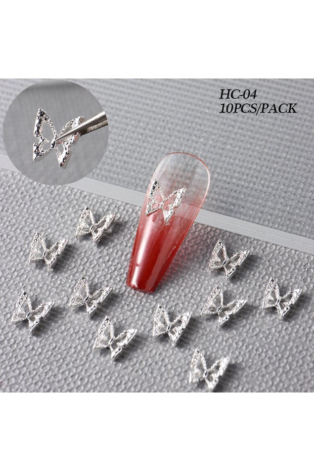 HC-04 10pcs Butterfly Shaped Nail Rhinestone Silver Gold Butterflies Nail Charm 3D Nail Decoration G