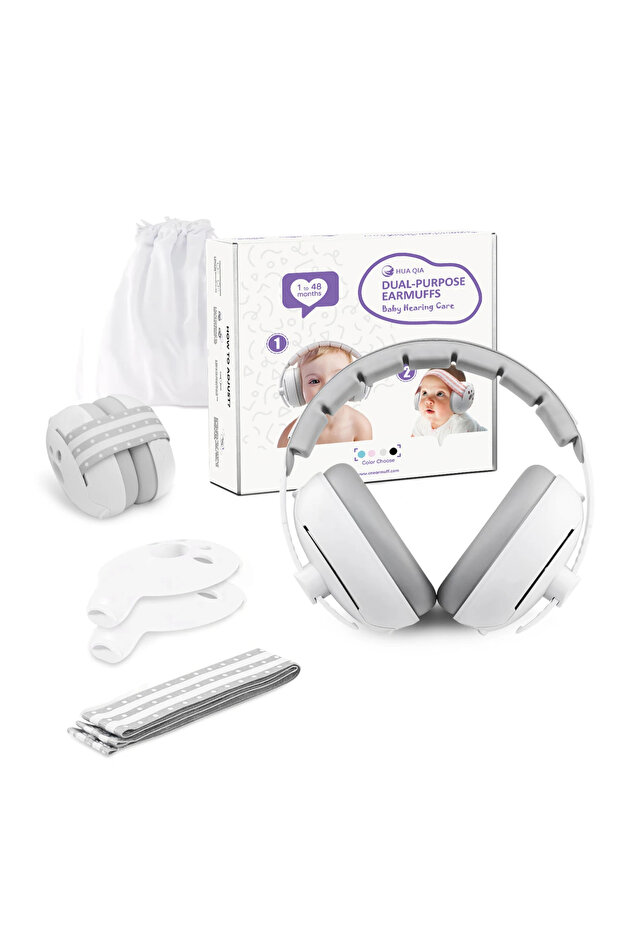 2 in 1 Gray 2 in 1 Baby Earmuff Mini-headset Adjustable Noise-proof Ear Protection Kids' Outdoor Sle