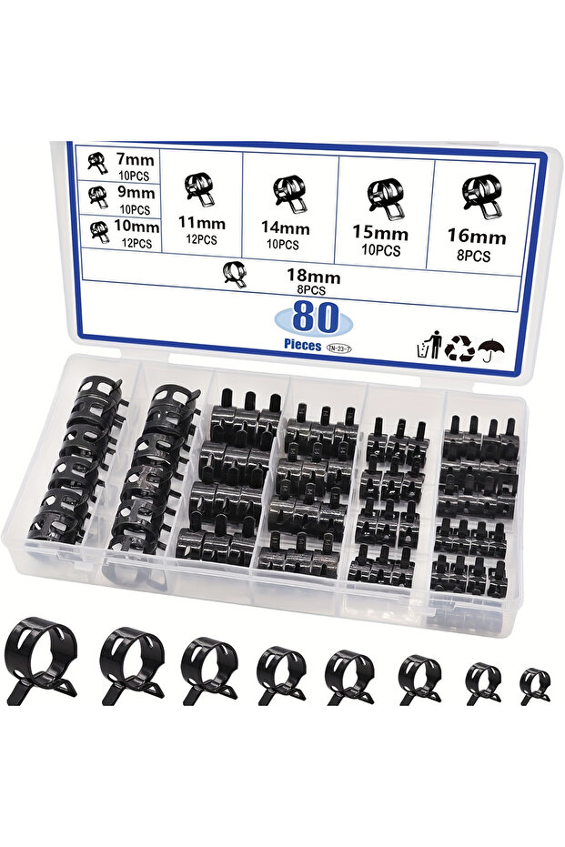 Other 80-Piece Spring Hose Clamp Combination Kit Silicone Vacuum Hose Clamps 7mm 9mm 10mm 11mm 14mm